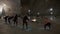 ROMANIA JANUARY 2018 Yoga group fitness class held by an experienced trainer teacher in underground salt mine walls and statues -