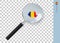 Romania map with flag in magnifying glass on transparent background