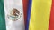 Romania and Mexico two flags textile cloth 3D rendering
