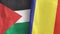 Romania and Palestine two flags textile cloth 3D rendering