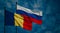 Romania and Russia flags. Romania and Russia. dark Blue sky and flag Romania and Russia. 3D work and 3D image