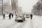 Romania\'s capital, Bucharest under heavy snow.