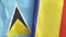 Romania and Saint Lucia two flags textile cloth 3D rendering