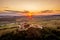 Romania summer sunset at Rupea castle, tourist attraction in Transylvania, between Brasov and Sighisoara