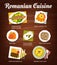 Romanian cuisine meals and dishes menu vector page