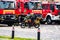 Romanian Firefighting emergency firemen Pompierii on motorbike parked in front of the Home Office Ministry of the Interior in