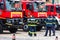 Romanian Firefighting emergency firemen (Pompierii) parked in front of the Home Office (Ministry of the Interior) in Bucharest,