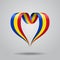 Romanian flag heart-shaped ribbon. Vector illustration.