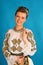 Romanian folklore clothes traditional on blue azzure background