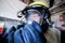 Romanian man using a firefighter mask