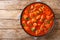 Romanian Ostropel Chicken with Garlicky Tomato Gravy closeup in the plate. Horizontal top view