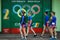 Romanian professional women rowers from the Olympic Team train in a sports base