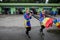 Romanian professional women rowers from the Olympic Team train in a sports base