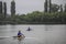 Romanian professional women rowers from the Olympic Team train in a sports base