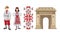 Romanian Traditional Architecture and Male and Female Clothing Fashion Vector Set