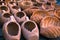 Romanian traditional empty clay pots at the market