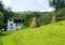 Romanian traditional villa with haystack and green grass - Oltenia province, Romania