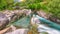 The romanic historic bridge Ponte Dei Salti Bridge in Lavertezzo, Verzasca Valley, ticino, Switzerland. Travel concept.