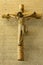 romanic wooden crucifix with figure of christ hanging