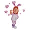Romantic 3D Bunny Girl Cartoon Illustration with love sign finger