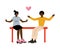 Romantic African American Couple Sitting on Bench, First Dating Concept Vector Illustration