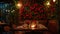Romantic ambiance with candlelit hearts, roses, and a warm, passionate atmosphere