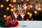 Romantic ambiance Sparkling rose wine, red roses, and bokeh lights background