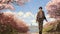 Romantic Anime-inspired Illustration Of Matthew In Cherry Blossom Park