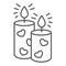 Romantic aroma candle thin line icon, valentine day concept, candles with heart sign on white background, candlelight in