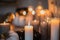 Romantic atmosphere with candles. Candles on the table. Close-up