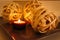 Romantic atmosphere. Rattan balls and candles