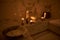 Romantic atmosphere of the Turkish bath with candles near the sink