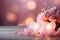 Romantic background in pink tones with glowing hearts and roses bouquet, Valentine\\\'s day backdrop, horizontal luxury glamour