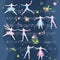 Romantic ballet. Beautiful dance couples and flowers on background with musical notes. Fairy vector illustration