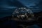 Romantic bar on the waterfront. Cozy dome-restaurant in nature. Neural network AI generated