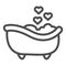 Romantic Bathtub line icon. Romantic Bathroom with heart favorite foam illustration isolated on white. Bath with foam