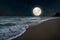 Romantic beach and full moon with star.