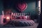 Romantic bedroom interior with pink bed and red heart.generative ai