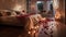 Romantic Bedroom with Red Rose Petals and Candles. Valentine\\\'s day concept.