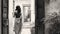 Romantic Black And White Drawing Of Woman Walking Through Open Door