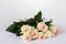 Romantic blooming tender cream roses. Bouquet for beloved only. Concept for all festive events, birthday, Valentine`s