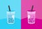 Romantic Boba Illustration: Blue & Pink Background - Sweet Love Drinks