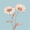 Romantic Botanical Illustrations Of Two Daisies On Blue Background