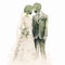 Romantic Botanical Watercolor Wedding Couple Sculpture Design