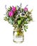 Romantic bouquet of tulips, lavender flowers and eucalyptus leaves in retro style.