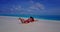Romantic boy and girl married on vacation live the dream on beach on paradise white sand 4K background