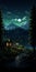 Romantic Cabin In Dark Emerald Night Landscape