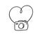 Romantic calligraphy monoline vector Heart with photo camera love sign. Hand drawn icon of valentine day. Concepn symbol