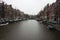 The romantic canals of Amsterdam, the traveling boats and its ancient buildings