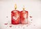 Romantic candle lit hearts on grungy card for Valentine\\\'s Day